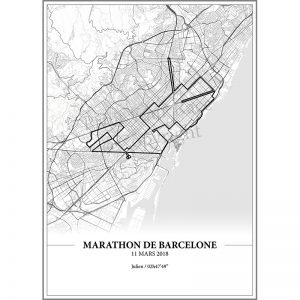 Aperçu de l'affiche réalisée en collaboration avec le cartographe représentant le tracé du marathon de Barcelone 2018