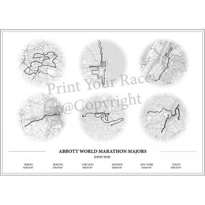 Aperçu de l'affiche réalisée en collaboration avec le cartographe représentant les tracés des abbots World marathon majors par Print Your Race