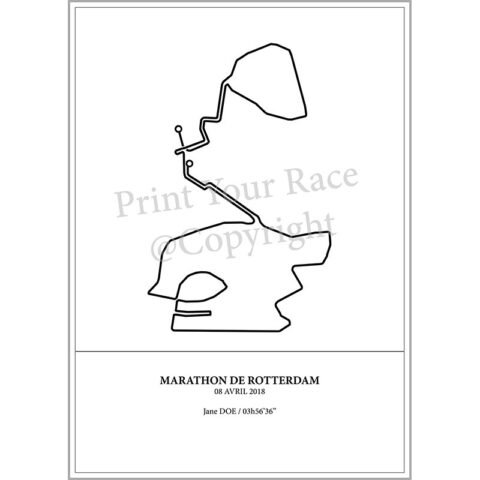 Aperçu de l'affiche réalisée représentant le tracé du marathon de Rotterdam 2018 par Print Your Race