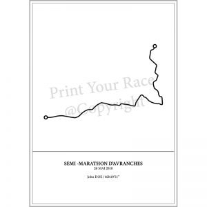 Aperçu de l'affiche représentant le tracé du semi marathon d'Avranches 2018 par Print Your Race