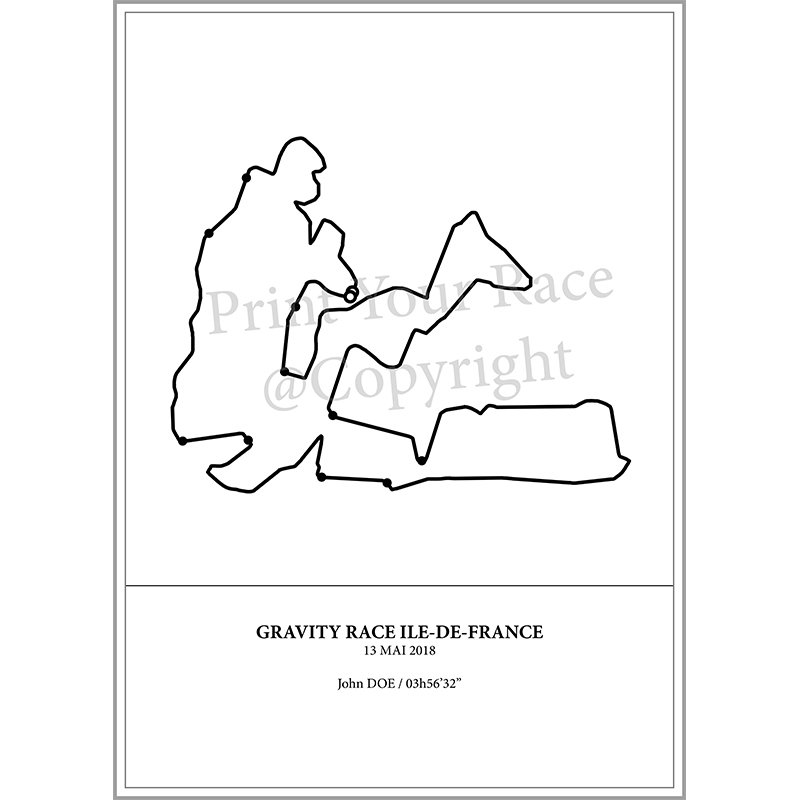 Aperçu de l'affiche représentant le tracé de la Gravity Race d'Ile de France par Print Your Race