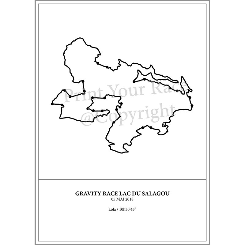 Aperçu de l'affiche représentant le tracé de la Gravity race du lac du Salagou 2018 par Print Your Race