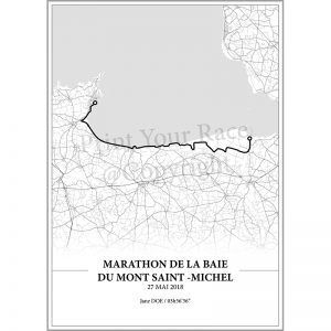 Aperçu de l'affiche réalisée en collaboration avec le cartographe représentant le tracé du marathon de la Baie du Mont Saint-Michel par Print Your Race